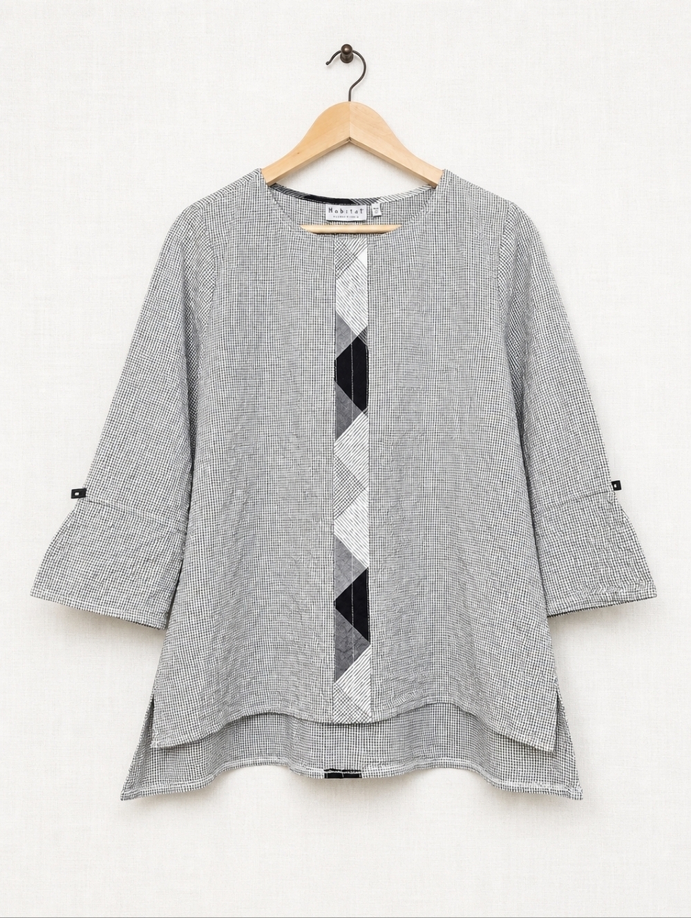 Habitat Textured Grid Top XS Black White Quilted Detail Artisan Tunic